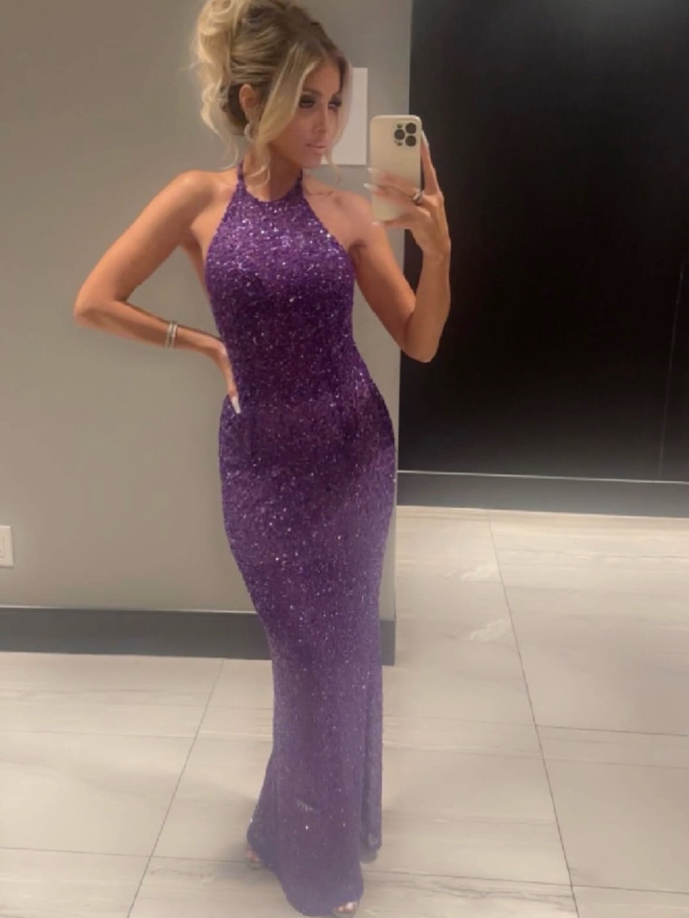 Retrofete Purple Sequin Halter Maxi Gown